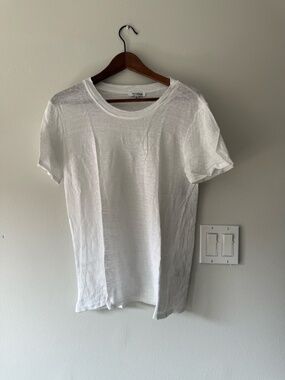 White Linen T-Shirt | Slightly Sheer | Size Medium